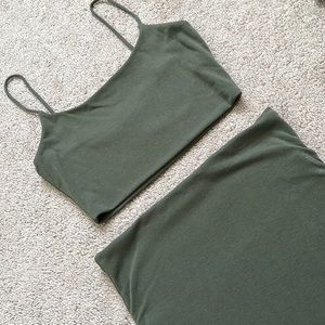 Olive Two Piece Top and Skirt Set